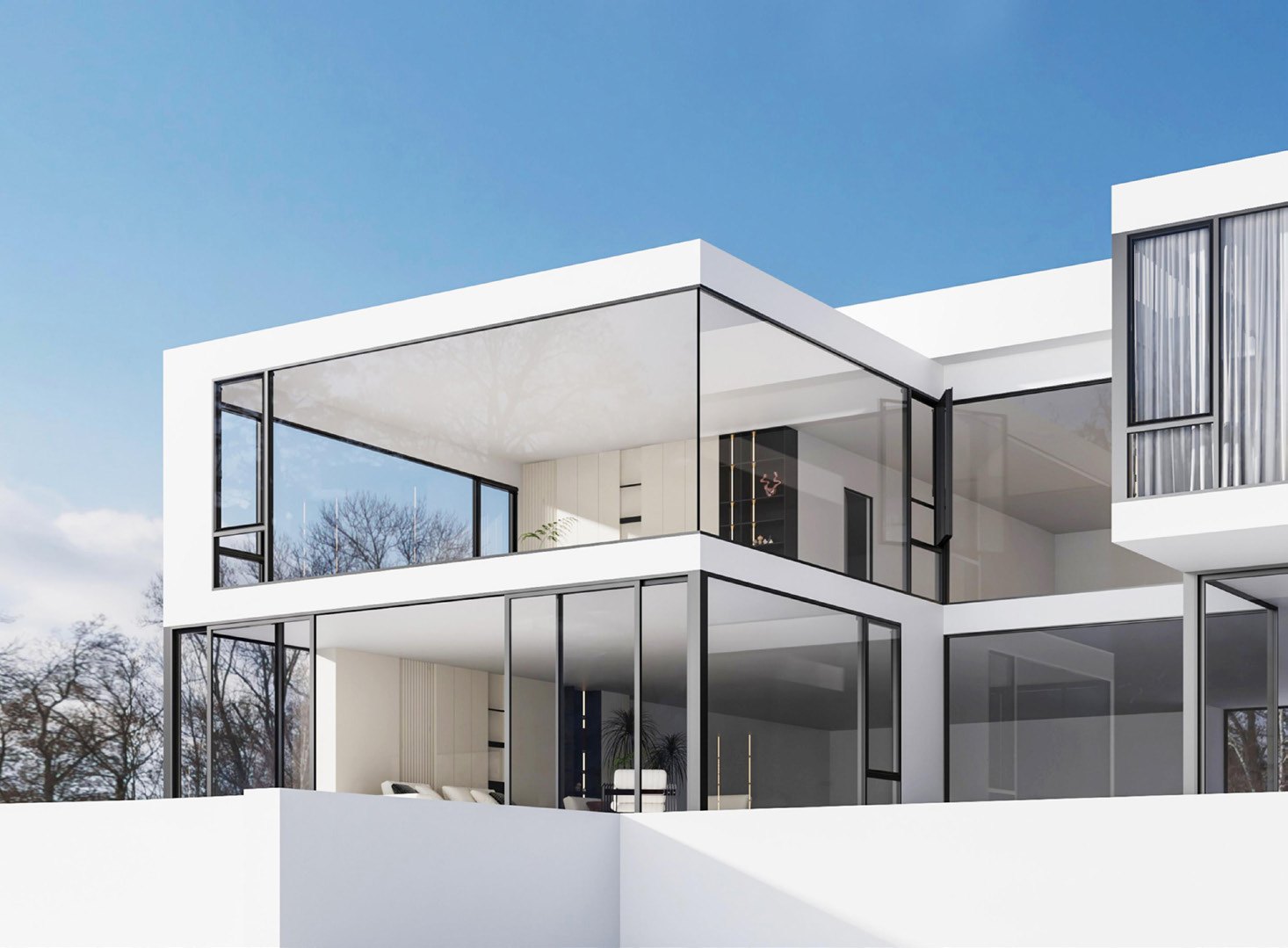 Modern villa with slim frame aluminum windows